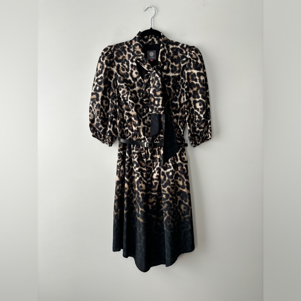 Vince Camuto Women's Leopard Animal Print Tie-Neck Belted Shirt Dress Size 4 - Picture 4 of 14